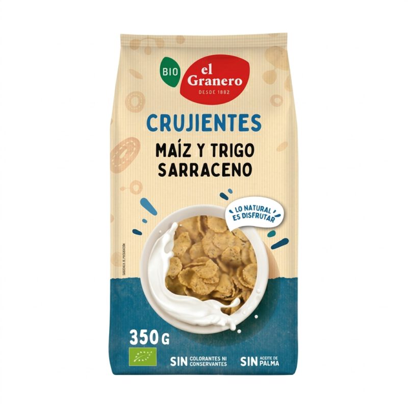Copos Crujientes de Maiz y Trigo Sarraceno Bio 350g El Granero Integral