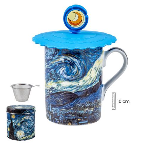 Lata taza Van Gogh filtro y tapa 4 piezas