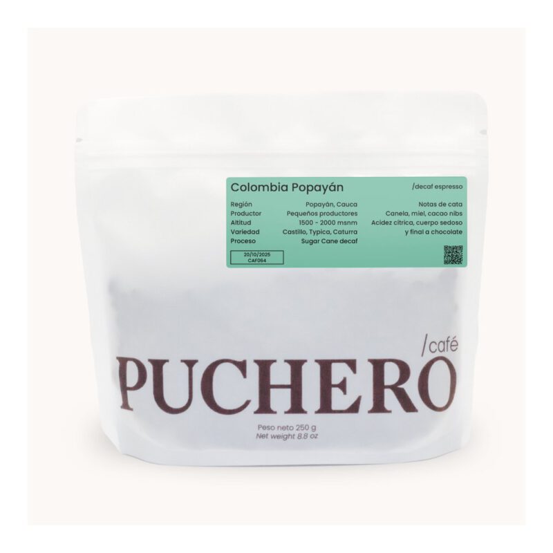 Cafe molido Descafeinado Colombia Popayan 250g Puchero