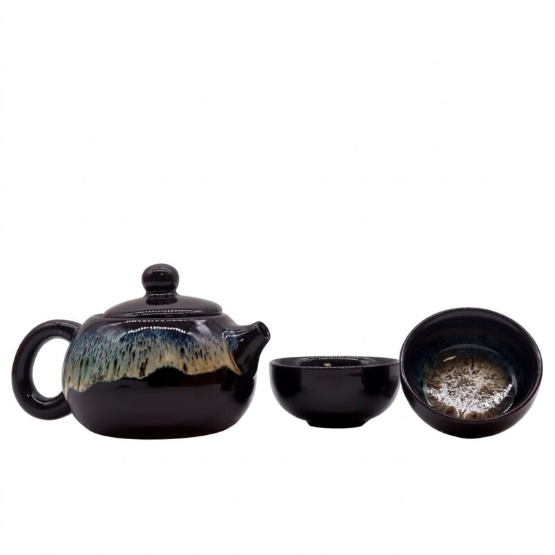 Set de Tetera esmaltado negro Tetera y 2 tazas