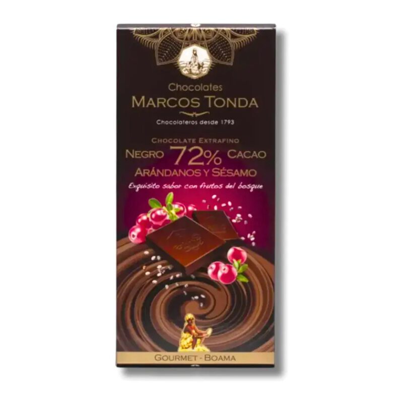 Chocolate negro 72% con arandanos y sesamo 100g Marcos Tonda