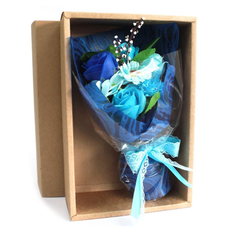 Bouquet flores jabón en caja - azul 1 und