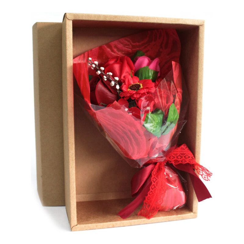 Bouquet flores jabón en caja - rojo