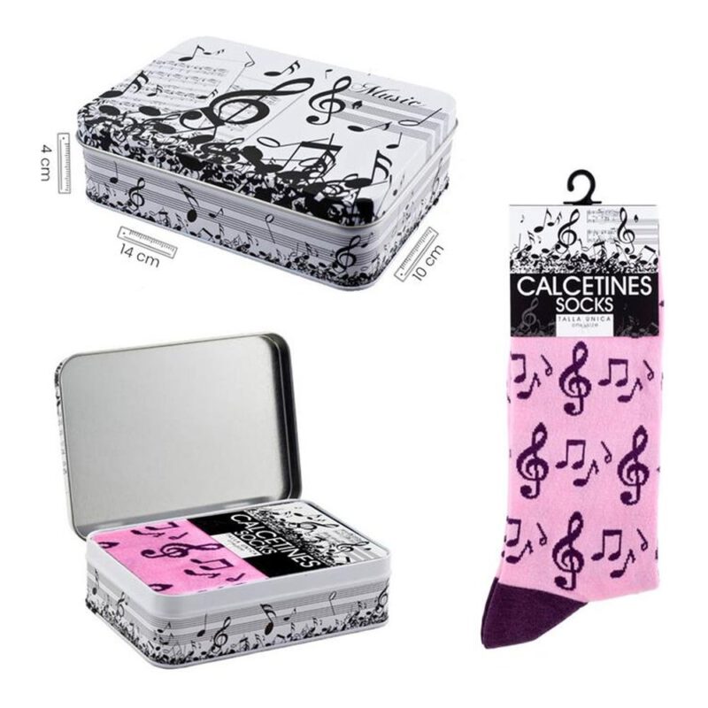 Lata calcetines Nota Musical rosa 1 par