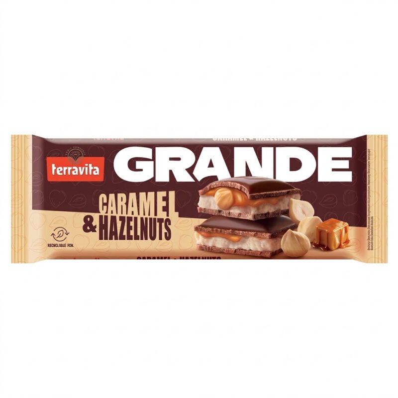 Tableta Grande de Yogur Caramelo y Avellana 235g Terravita